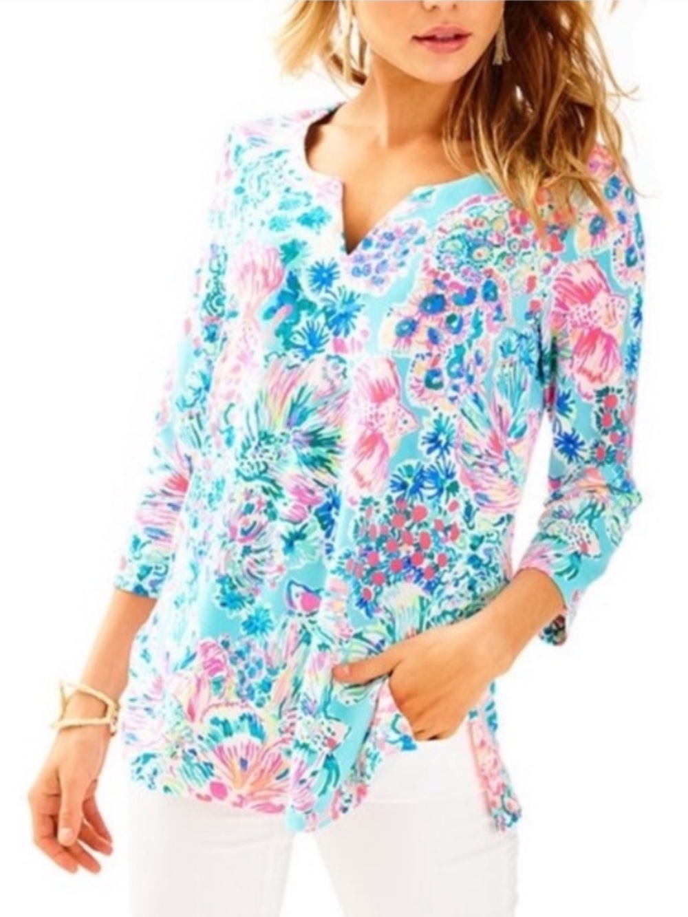 Lilly Pulitzer UPF 50+ Justina Tunic Serene Blue Gypsea Print - Sz S